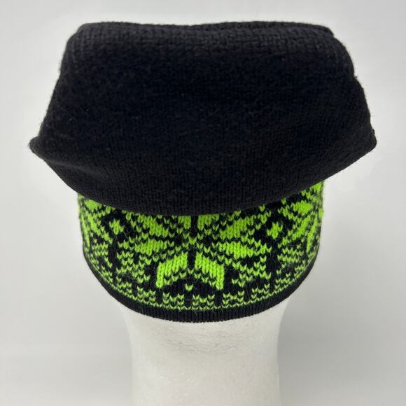 Snowflake Beanie Winter Hat Toque Ski Skiing Skier Nordic Fair Isle Black - Picture 6 of 7